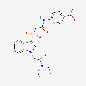 molecular formula C24H27N3O5S B2632220 2-(3-((2-((4-acetylphenyl)amino)-2-oxoethyl)sulfonyl)-1H-indol-1-yl)-N,N-diethylacetamide CAS No. 878056-91-8