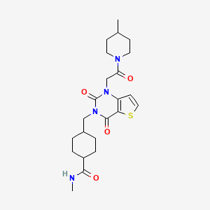 molecular formula C23H32N4O4S B2632222 N-甲基-4-((1-(2-(4-甲基哌啶-1-基)-2-氧代乙基)-2,4-二氧代-1,2-二氢噻吩[3,2-d]嘧啶-3(4H)-基)甲基)环己烷甲酰胺 CAS No. 942035-20-3