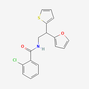 molecular formula C17H14ClNO2S B2632228 2-chloro-N-[2-(furan-2-yl)-2-(thiophen-2-yl)ethyl]benzamide CAS No. 2097857-59-3