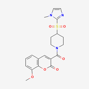 molecular formula C20H21N3O6S B2632236 8-methoxy-3-(4-((1-methyl-1H-imidazol-2-yl)sulfonyl)piperidine-1-carbonyl)-2H-chromen-2-one CAS No. 2309591-59-9