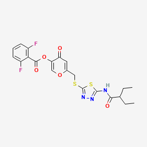 molecular formula C21H19F2N3O5S2 B2632250 6-(((5-(2-ethylbutanamido)-1,3,4-thiadiazol-2-yl)thio)methyl)-4-oxo-4H-pyran-3-yl 2,6-difluorobenzoate CAS No. 877652-06-7