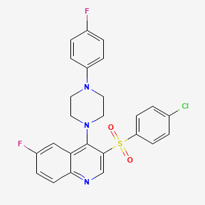 molecular formula C25H20ClF2N3O2S B2632266 3-(4-Chlorophenyl)sulfonyl-6-fluoro-4-[4-(4-fluorophenyl)piperazin-1-yl]quinoline CAS No. 866871-53-6