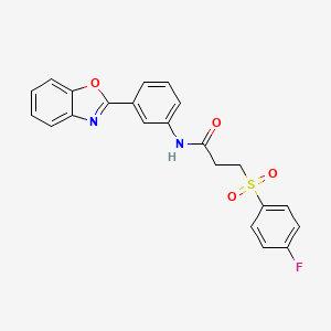 molecular formula C22H17FN2O4S B2632302 N-(3-(苯并[d]恶唑-2-基)苯基)-3-((4-氟苯基)磺酰基)丙酰胺 CAS No. 895476-89-8
