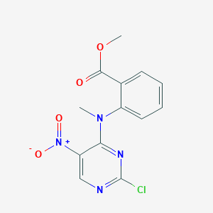 molecular formula C13H11ClN4O4 B2632313 Methyl 2-((2-chloro-5-nitropyrimidin-4-yl)(methyl)amino)benzoate CAS No. 66427-79-0