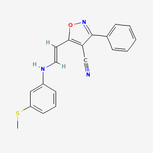 molecular formula C19H15N3OS B2632326 5-{2-[3-(甲硫基)苯胺基]乙烯基}-3-苯基-4-异恶唑腈 CAS No. 303995-78-0