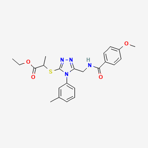 molecular formula C23H26N4O4S B2632339 ethyl 2-((5-((4-methoxybenzamido)methyl)-4-(m-tolyl)-4H-1,2,4-triazol-3-yl)thio)propanoate CAS No. 476450-54-1