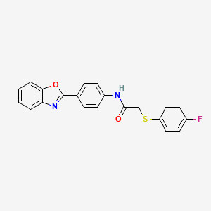 molecular formula C21H15FN2O2S B2632344 N-(4-(benzo[d]oxazol-2-yl)phenyl)-2-((4-fluorophenyl)thio)acetamide CAS No. 896345-57-6