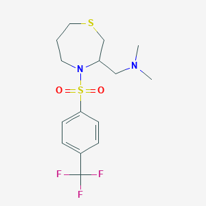 molecular formula C15H21F3N2O2S2 B2632347 N,N-二甲基-1-(4-((4-(三氟甲基)苯基)磺酰基)-1,4-噻吩-3-基)甲胺 CAS No. 1428374-43-9