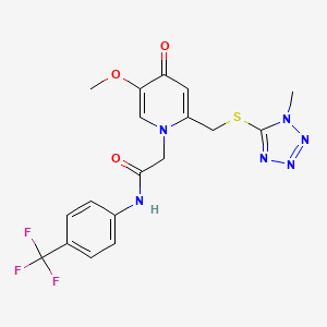 molecular formula C18H17F3N6O3S B2632374 2-(5-methoxy-2-(((1-methyl-1H-tetrazol-5-yl)thio)methyl)-4-oxopyridin-1(4H)-yl)-N-(4-(trifluoromethyl)phenyl)acetamide CAS No. 1005302-47-5