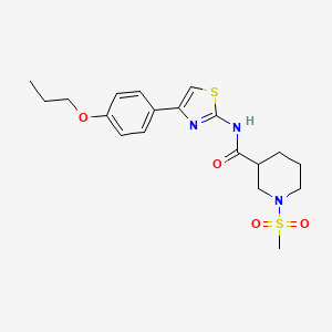 molecular formula C19H25N3O4S2 B2632378 1-(methylsulfonyl)-N-(4-(4-propoxyphenyl)thiazol-2-yl)piperidine-3-carboxamide CAS No. 1058398-26-7