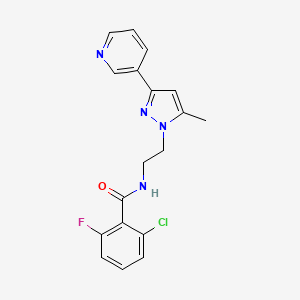 molecular formula C18H16ClFN4O B2632390 2-氯-6-氟-N-(2-(5-甲基-3-(吡啶-3-基)-1H-吡唑-1-基)乙基)苯甲酰胺 CAS No. 2034324-32-6