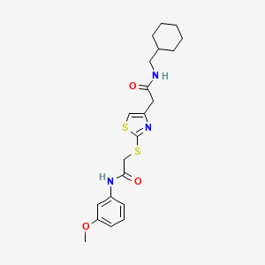 molecular formula C21H27N3O3S2 B2632396 N-(cyclohexylmethyl)-2-(2-((2-((3-methoxyphenyl)amino)-2-oxoethyl)thio)thiazol-4-yl)acetamide CAS No. 941892-57-5