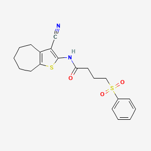 molecular formula C20H22N2O3S2 B2632401 N-(3-cyano-5,6,7,8-tetrahydro-4H-cyclohepta[b]thiophen-2-yl)-4-(phenylsulfonyl)butanamide CAS No. 941878-06-4