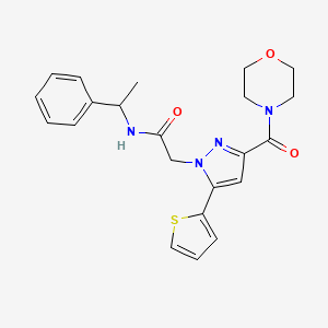 2-(3-(morpholine-4-carbonyl)-5-(thiophen-2-yl)-1H-pyrazol-1-yl)-N-(1-phenylethyl)acetamide