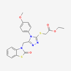 molecular formula C21H20N4O4S2 B2632409 ethyl 2-((4-(4-methoxyphenyl)-5-((2-oxobenzo[d]thiazol-3(2H)-yl)methyl)-4H-1,2,4-triazol-3-yl)thio)acetate CAS No. 862829-56-9