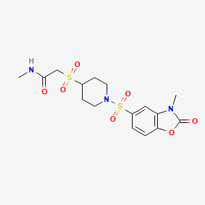 molecular formula C16H21N3O7S2 B2632410 N-甲基-2-((1-((3-甲基-2-氧代-2,3-二氢苯并[d]恶唑-5-基)磺酰基)哌啶-4-基)磺酰基)乙酰胺 CAS No. 1797303-01-5