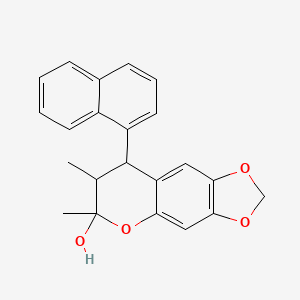 molecular formula C22H20O4 B2632415 6,7-dimethyl-8-(1-naphthyl)-7,8-dihydro-6H-[1,3]dioxolo[4,5-g]chromen-6-ol CAS No. 1005070-79-0