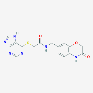 molecular formula C16H14N6O3S B263242 N-[(3-oxo-3,4-dihydro-2H-1,4-benzoxazin-7-yl)methyl]-2-(9H-purin-6-ylsulfanyl)acetamide 