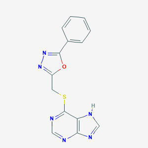 molecular formula C14H10N6OS B263243 9H-Purine, 6-[[(5-phenyl-1,3,4-oxadiazol-2-yl)methyl]thio]- 