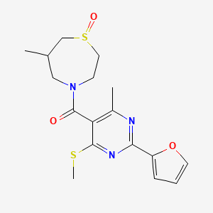 molecular formula C17H21N3O3S2 B2632461 4-[2-(Furan-2-yl)-4-methyl-6-(methylsulfanyl)pyrimidine-5-carbonyl]-6-methyl-1lambda4,4-thiazepan-1-one CAS No. 1808832-82-7