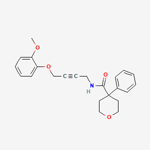 molecular formula C23H25NO4 B2632475 N-(4-(2-methoxyphenoxy)but-2-yn-1-yl)-4-phenyltetrahydro-2H-pyran-4-carboxamide CAS No. 1448058-12-5