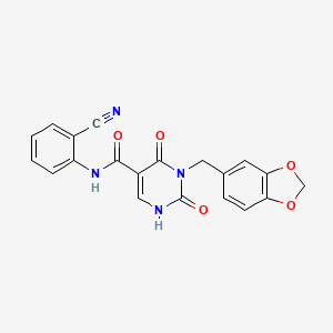 molecular formula C20H14N4O5 B2632526 3-(benzo[d][1,3]dioxol-5-ylmethyl)-N-(2-cyanophenyl)-2,4-dioxo-1,2,3,4-tetrahydropyrimidine-5-carboxamide CAS No. 1421531-73-8