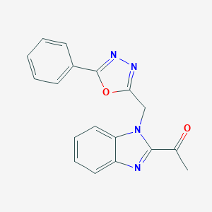 molecular formula C18H14N4O2 B263255 1-{1-[(5-phenyl-1,3,4-oxadiazol-2-yl)methyl]-1H-benzimidazol-2-yl}ethanone 