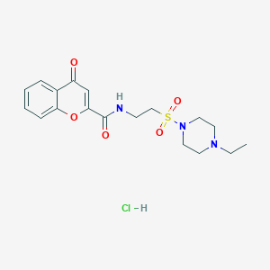 molecular formula C18H24ClN3O5S B2632550 N-(2-((4-ethylpiperazin-1-yl)sulfonyl)ethyl)-4-oxo-4H-chromene-2-carboxamide hydrochloride CAS No. 1185022-42-7