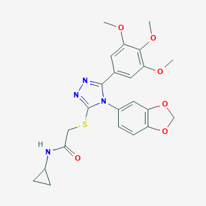 molecular formula C23H24N4O6S B263258 2-{[4-(1,3-benzodioxol-5-yl)-5-(3,4,5-trimethoxyphenyl)-4H-1,2,4-triazol-3-yl]sulfanyl}-N-cyclopropylacetamide 