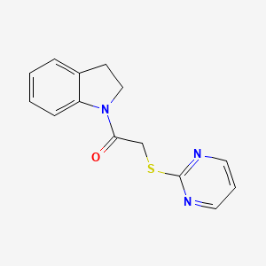 molecular formula C14H13N3OS B2632582 1-(Indolin-1-yl)-2-(pyrimidin-2-ylthio)ethanone CAS No. 403834-07-1