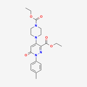 molecular formula C21H26N4O5 B2632590 Ethyl 4-(4-(ethoxycarbonyl)piperazin-1-yl)-6-oxo-1-(p-tolyl)-1,6-dihydropyridazine-3-carboxylate CAS No. 922068-20-0