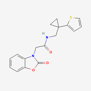 molecular formula C17H16N2O3S B2632596 2-(2-oxobenzo[d]oxazol-3(2H)-yl)-N-((1-(thiophen-2-yl)cyclopropyl)methyl)acetamide CAS No. 1209866-46-5