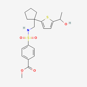 molecular formula C20H25NO5S2 B2632607 methyl 4-(N-((1-(5-(1-hydroxyethyl)thiophen-2-yl)cyclopentyl)methyl)sulfamoyl)benzoate CAS No. 2097873-39-5