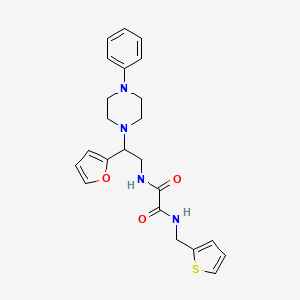 molecular formula C23H26N4O3S B2632612 N1-(2-(呋喃-2-基)-2-(4-苯基哌嗪-1-基)乙基)-N2-(噻吩-2-基甲基)草酰胺 CAS No. 877631-58-8