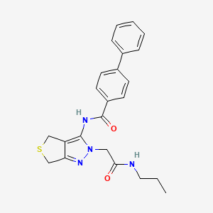 molecular formula C23H24N4O2S B2632630 N-(2-(2-氧代-2-(丙氨基)乙基)-4,6-二氢-2H-噻吩并[3,4-c]吡唑-3-基)-[1,1'-联苯]-4-甲酰胺 CAS No. 1105247-35-5