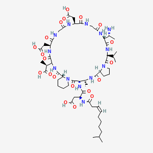 molecular formula C56H87N13O20 B2632675 N-[(3Z)-9-甲基-1-氧代-3-癸烯-1-基]-L-α-天冬氨酰-(2S,3R)-2,3-二氨基丁酰-(2R)-2-哌啶甲酰-(3S)-3-甲基-L-α-天冬氨酰-L-α-天冬氨酰甘氨酰-L-α-天冬氨酰甘氨酰-(2R,3R)-2,3-二氨基丁酰-L-缬氨酰-L-脯氨酸(11-->2)-内酰胺 CAS No. 1562369-96-3