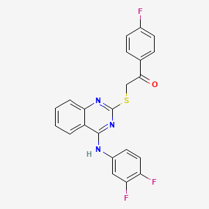 molecular formula C22H14F3N3OS B2632682 2-[4-(3,4-Difluoroanilino)quinazolin-2-yl]sulfanyl-1-(4-fluorophenyl)ethanone CAS No. 688356-15-2
