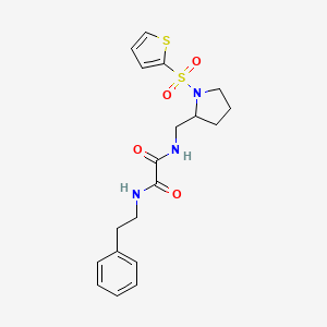 molecular formula C19H23N3O4S2 B2632683 N1-phenethyl-N2-((1-(thiophen-2-ylsulfonyl)pyrrolidin-2-yl)methyl)oxalamide CAS No. 896282-04-5