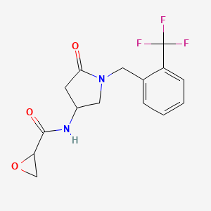 molecular formula C15H15F3N2O3 B2632703 N-[5-Oxo-1-[[2-(trifluoromethyl)phenyl]methyl]pyrrolidin-3-yl]oxirane-2-carboxamide CAS No. 2418681-08-8