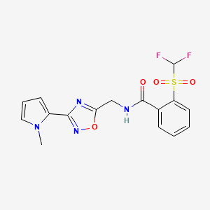 molecular formula C16H14F2N4O4S B2632708 2-((difluoromethyl)sulfonyl)-N-((3-(1-methyl-1H-pyrrol-2-yl)-1,2,4-oxadiazol-5-yl)methyl)benzamide CAS No. 2034548-76-8