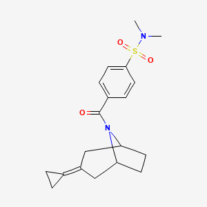 molecular formula C19H24N2O3S B2632724 4-{3-cyclopropylidene-8-azabicyclo[3.2.1]octane-8-carbonyl}-N,N-dimethylbenzene-1-sulfonamide CAS No. 2190365-63-8