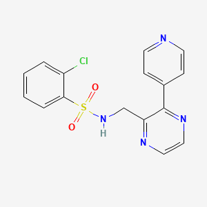 molecular formula C16H13ClN4O2S B2632727 2-chloro-N-{[3-(pyridin-4-yl)pyrazin-2-yl]methyl}benzene-1-sulfonamide CAS No. 2097862-11-6