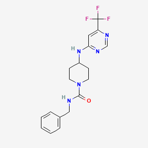 molecular formula C18H20F3N5O B2632735 N-Benzyl-4-[[6-(trifluoromethyl)pyrimidin-4-yl]amino]piperidine-1-carboxamide CAS No. 2415464-10-5