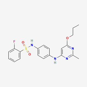 molecular formula C20H21FN4O3S B2632741 2-fluoro-N-(4-((2-methyl-6-propoxypyrimidin-4-yl)amino)phenyl)benzenesulfonamide CAS No. 1021024-58-7