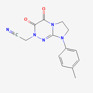 molecular formula C14H13N5O2 B2632772 2-(3,4-二氧代-8-(对甲苯基)-3,4,7,8-四氢咪唑并[2,1-c][1,2,4]三嗪-2(6H)-基)丙腈 CAS No. 941997-06-4