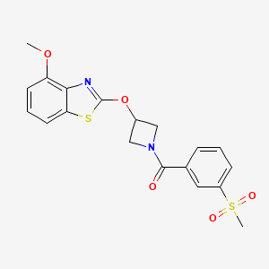 molecular formula C19H18N2O5S2 B2632776 (3-((4-甲氧基苯并[d]噻唑-2-基)氧基)氮杂环丁-1-基)(3-(甲基磺酰基)苯基)甲酮 CAS No. 1421512-25-5