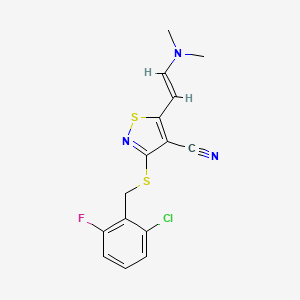 3-[(2-chloro-6-fluorophenyl)methylsulfanyl]-5-[(E)-2-(dimethylamino)ethenyl]-1,2-thiazole-4-carbonitrile