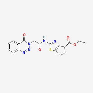 molecular formula C18H17N5O4S B2632813 2-(2-(4-氧代苯并[d][1,2,3]三嗪-3(4H)-基)乙酰氨基)-5,6-二氢-4H-环戊[d]噻唑-4-羧酸乙酯 CAS No. 1207059-13-9