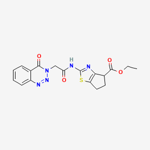 ethyl 2-(2-(4-oxobenzo[d][1,2,3]triazin-3(4H)-yl)acetamido)-5,6-dihydro-4H-cyclopenta[d]thiazole-4-carboxylate