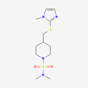 molecular formula C12H22N4O2S2 B2632815 N,N-dimethyl-4-(((1-methyl-1H-imidazol-2-yl)thio)methyl)piperidine-1-sulfonamide CAS No. 1428352-73-1